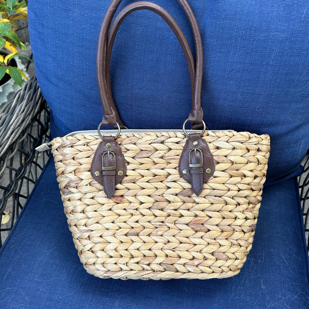 Straw Studios Tan and Brown Tote Bag